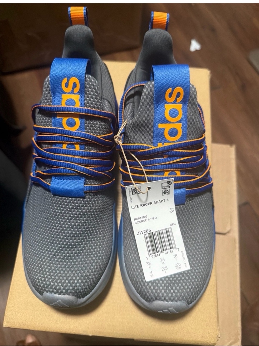Adidas Lite Racer Adapt 7.0 GS JI1205 Grey Six/Royal Blue Sz 4